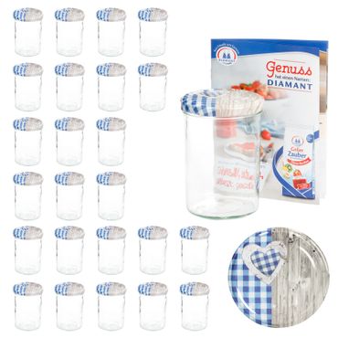 25er Set Sturzglas 435 ml To 82 Deckel Holz Herz blau incl. Diamant Gelierzauber Rezeptheft_Bild_5