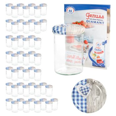 50er Set Sturzglas 435 ml To 82 Deckel Holz Herz blau incl. Diamant Gelierzauber Rezeptheft_Bild_5