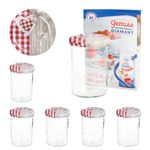 6er Set Sturzglas 435 ml To 82 Deckel Holz Herz rot incl. Diamant Gelierzauber Rezeptheft_Bild_1