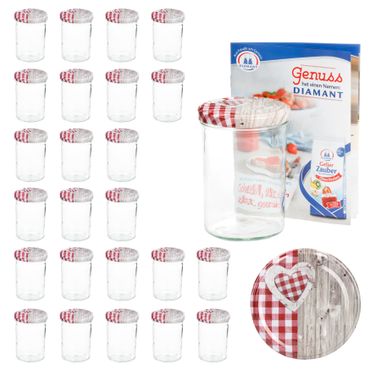 25er Set Sturzglas 435 ml To 82 Deckel Holz Herz rot incl. Diamant Gelierzauber Rezeptheft_Bild_5