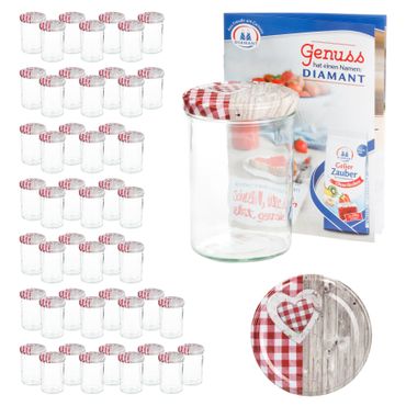 50er Set Sturzglas 435 ml To 82 Deckel Holz Herz rot incl. Diamant Gelierzauber Rezeptheft_Bild_5