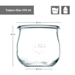 04-WECK-Tulpenglas-370ml-Bemassung.jpg 48er Set Weck Gläser 370ml Tulpenglas inkl Rezeptheft_Bild_4