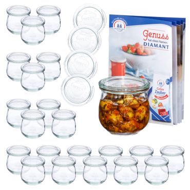 24er Set Weck Gläser 370ml Tulpenglas mit 24 Glasdeckeln inkl Rezeptheft_Bild_1