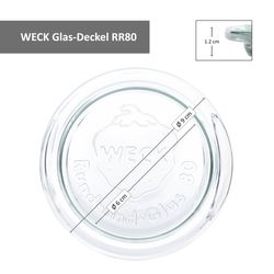 06-WECK-Glas-Deckel-RR80-Bemassung.jpg 12er Set Weck Gläser 1040ml Zylinderglas mit 12 Glasdeckeln inkl Rezeptheft_Bild_6