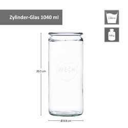 07-WECK-Zylinder-1040ml-bemassung.jpg 12er Set Weck Gläser 1040ml Zylinderglas mit 12 Glasdeckeln inkl Rezeptheft_Bild_7