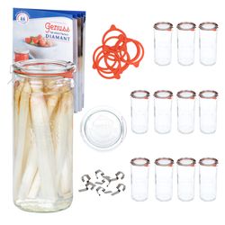 01-WECK-Zylinder-1040ml-mit-deckel-dichtring-klamme.jpg 12 Einkochringen und 24 Klammern inkl Rezeptheft_Bild_1