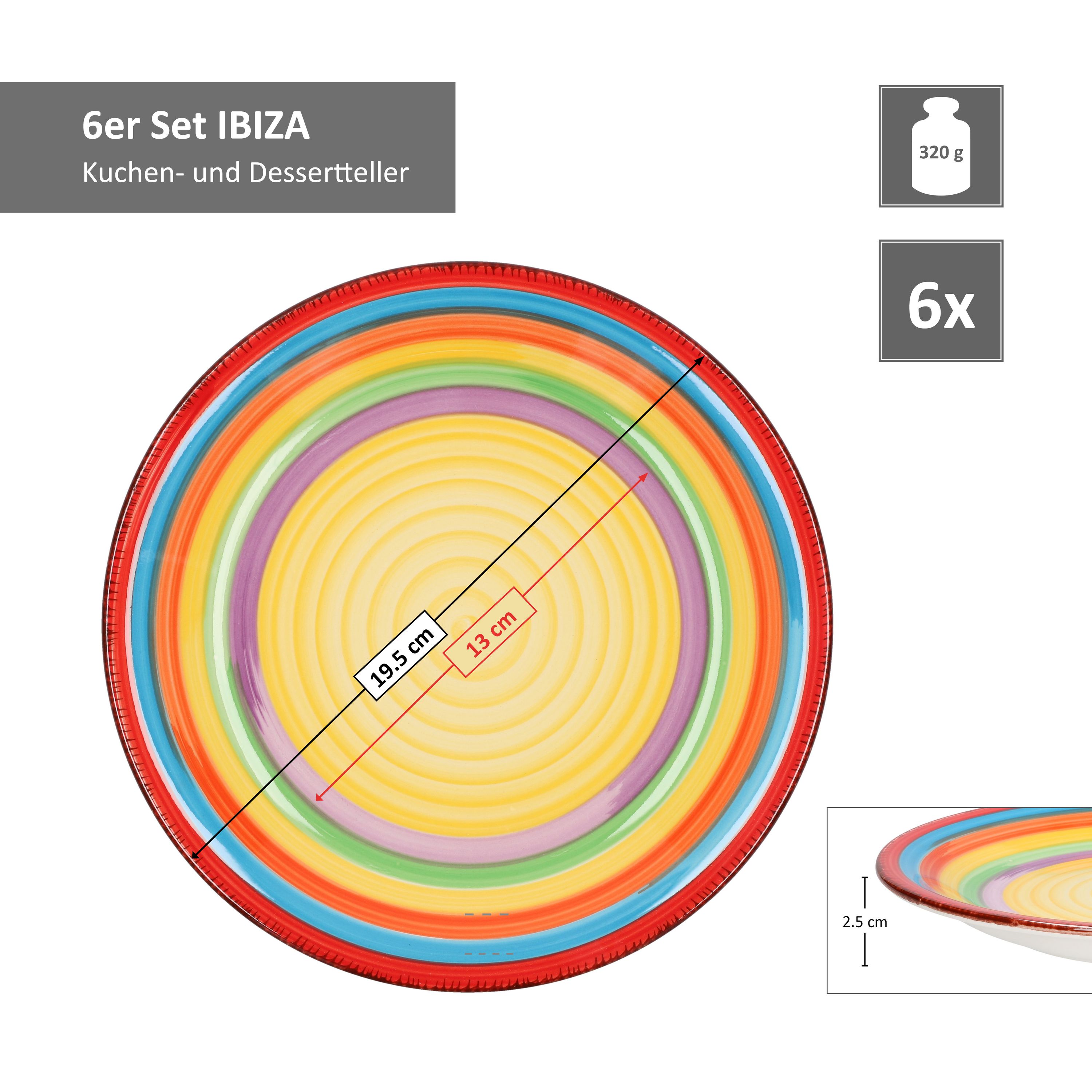 Kuchentellerset Ibiza kl Frühstücksteller Dessertteller bunte Farben 6-tlg