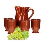 5tlg. Tongeschirr Set Tonkrug 1L + 4 Tonbecher 175ml braun glasiert_Bild_1