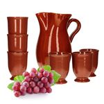 7tlg. Tongeschirr Set Tonkrug 1.9L + 6 Tonbecher 175ml braun glasiert_Bild_1