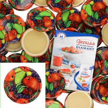 50er Set Deckel To 82 Obst passend für 230ml / 350ml / 435ml Gläser incl. Diamant-Zucker Gelierzauber Rezeptheft_Bild_1