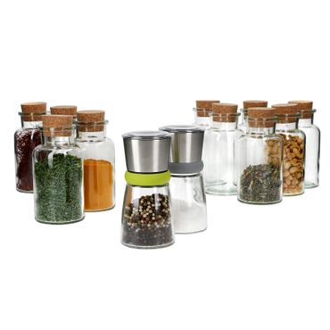 Geschenkset 2x Gewürzmühle + 10x Gewürzglas 300ml mit Korkdeckel_Bild_1