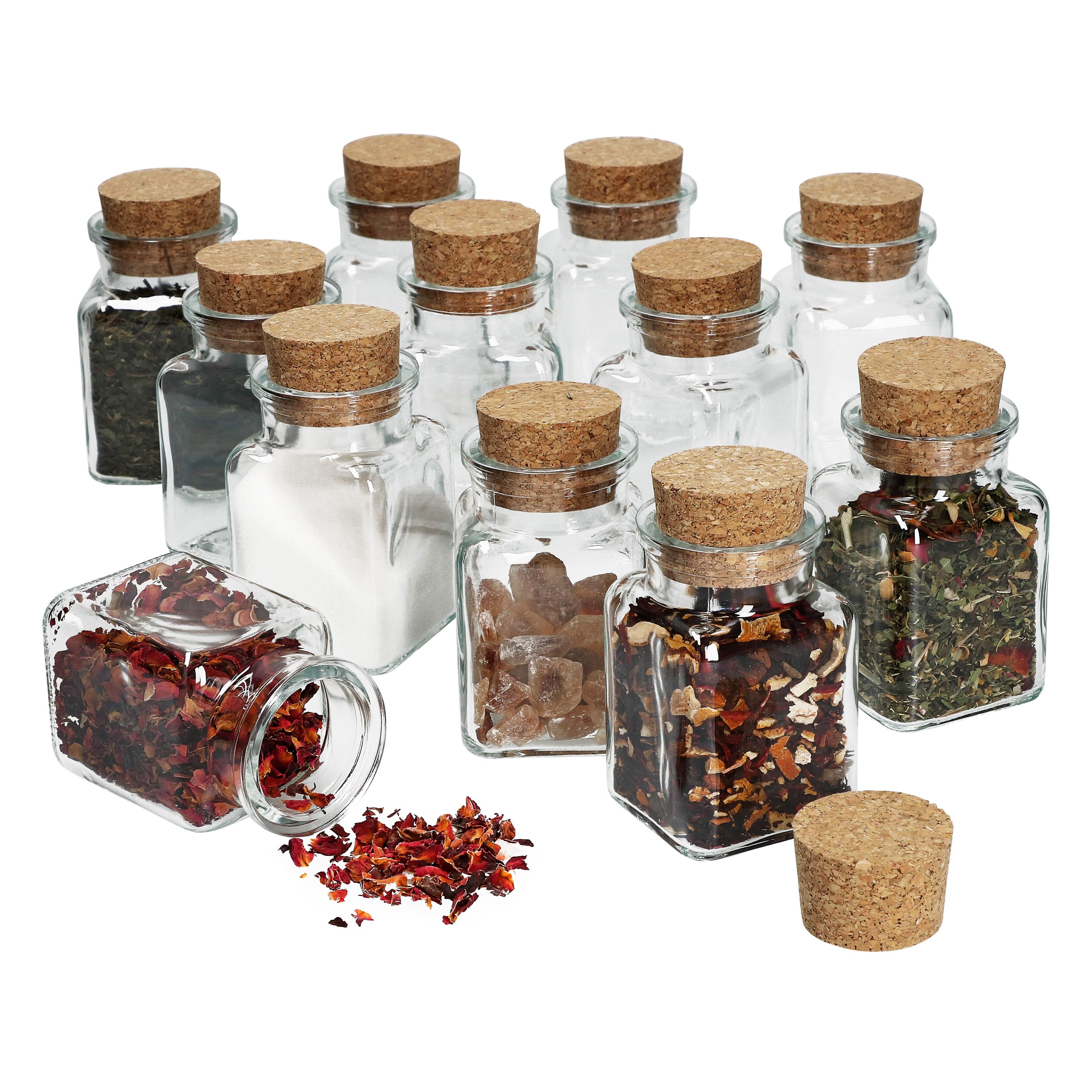 12tlg. Teegläserset Vierkantglas 150 ml Gewürzglas mit Korkdeckel ...