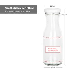 05-20768-weithalsflasche-150ml-einzeln-bemassung.jpg 12er Set Weithalsflasche Karaffe 150 ml + To 43 Deckel weiß_Bild_5