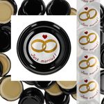 JUST MARRIED 50er Set Deckel To 66 Schwarz passend für 125ml Gläser + Hochzeits-Etiketten_Bild_1