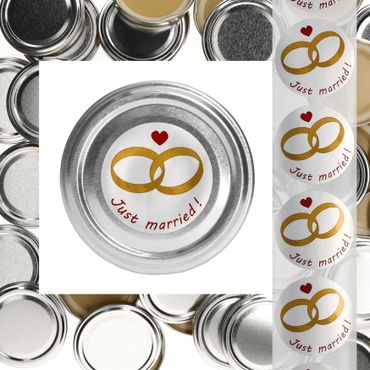 JUST MARRIED 50er Set Deckel To 66 silber passend für 125ml Gläser + Hochzeits-Etiketten_Bild_1