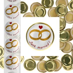 01-sturz-deckel-TO43-50er-sets-uni-mit-etikett-gold.jpg JUST MARRIED 50er Set Deckel To 43 gold passend für 37/53ml Gläser + Hochzeits-Etiketten_Bild_1