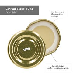 03-TO-43-Deckel-Bemassung-gold.jpg JUST MARRIED 50er Set Deckel To 43 gold passend für 37/53ml Gläser + Hochzeits-Etiketten_Bild_3