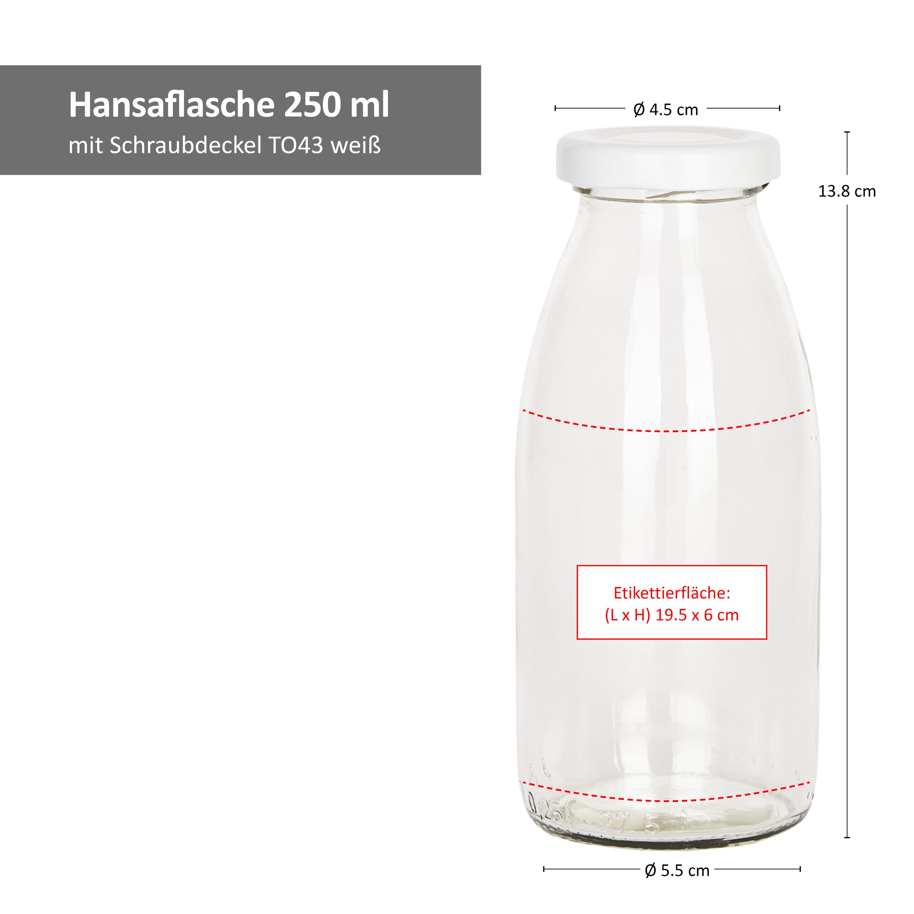 12er Set Saftflaschen 250 ml Deckel weiß Glasflasche