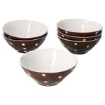 7tlg Set 6x Müslischale + Salatschüsel 24cm braun weiß gepunktet _Bild_1