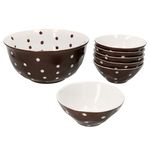 7tlg Set 6x Müslischale + Salatschüsel 24cm braun weiß gepunktet _Bild_5