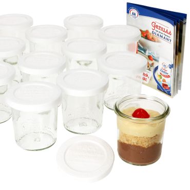 12er Set Weck Gläser 140ml Sturzgläser mit 12 Frischhaltedeckeln inkl. Gelierzauber Rezeptheft von Diamantzucker_Bild_1