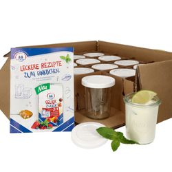 Weck-160ml-12er-Set-Frischhaltedeckel-Deko.jpg 12er Set Weck Gläser 160ml Sturzgläser mit 12 Frischhaltedeckeln inkl. Gelierzauber Rezeptheft von Diamantzucker FÜR KÜCHENMASCHINE_Bild_5