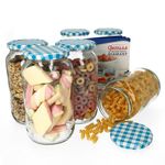 6er Set Rundglas 1062 ml To 82 blau karierter Deckel incl. Diamant Gelierzauber Rezeptheft_Bild_1