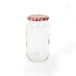 1062RotKarriertSingle.jpg 6er Set Rundglas 1062 ml To 82 rot karierter Deckel incl. Diamant Gelierzauber Rezeptheft_Bild_2