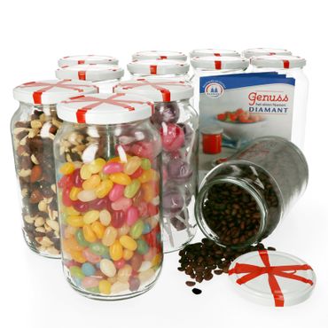 12er Set Rundglas 1062 ml To 82 Schleifendekor Deckel incl. Diamant Gelierzauber Rezeptheft_Bild_1