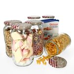 6er Set Rundglas 1062 ml To 82 Holz Herz rot Deckel incl. Diamant Gelierzauber Rezeptheft_Bild_1