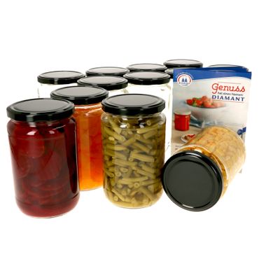 12er Set Rundglas 720 ml To 82 schwarzer Deckel incl. Diamant Gelierzauber Rezeptheft_Bild_1