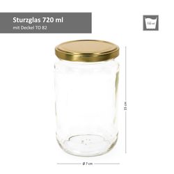 720er-Sturz-Bemassung-Gold.jpg 6er Set Rundglas 720 ml To 82 goldener Deckel incl. Diamant Gelierzauber Rezeptheft_Bild_3