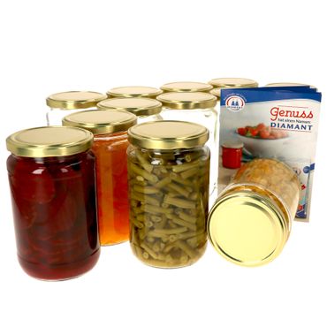 12er Set Rundglas 720 ml To 82 goldener Deckel incl. Diamant Gelierzauber Rezeptheft_Bild_1