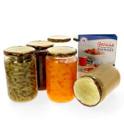 6erSet720GlaeserHolz.jpg 6er Set Rundglas 720 ml To 82 Holzdekor Deckel incl. Diamant Gelierzauber Rezeptheft_Bild_1