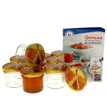 12er Set Sturzglas 125 ml Carino To 66 Deckel mit Honigwabe incl. Diamant Gelierzauber Rezeptheft_Bild_1