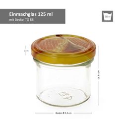 125er-Sturz-Honigwabe-Carino-Bemassung.jpg 100er Set Sturzglas 125 ml Carino To 66 Deckel mit Honigwabe incl. Diamant Gelierzauber Rezeptheft_Bild_3