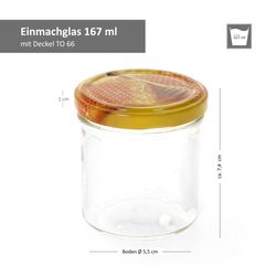 167er-Sturz-Honigwabe-Carino-Bemassung.jpg 50er Set Sturzglas 167 ml Carino To 66 Deckel mit Honigwabe incl. Diamant Gelierzauber Rezeptheft_Bild_3
