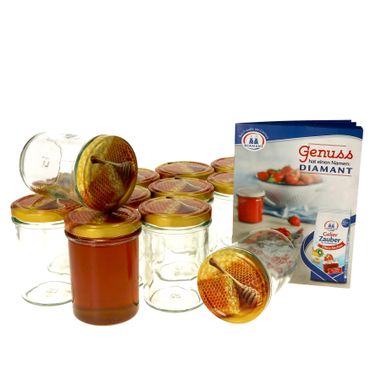 12er Set Sturzglas 230 ml HOCH Carino To 66 Deckel mit Honigwabe incl. Diamant Gelierzauber Rezeptheft_Bild_1