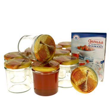 12er Set Sturzglas 350 ml Carino To 82 Deckel mit Honigwabe incl. Diamant Gelierzauber Rezeptheft_Bild_1