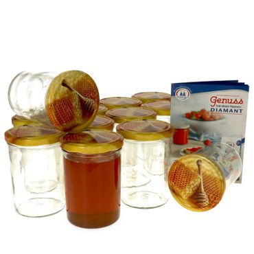12er Set Sturzglas 435 ml Carino To 82 Deckel mit Honigwabe incl. Diamant Gelierzauber Rezeptheft_Bild_1
