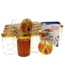 Honig-Glaeser-435-25erSet.jpg 25er Set Sturzglas 435 ml Carino To 82 Deckel mit Honigwabe incl. Diamant Gelierzauber Rezeptheft_Bild_1