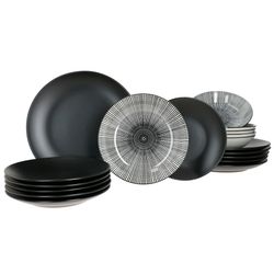 24327224-Hit-Nagano-18tlg-Teller-Set.jpg 18tlg. Tellerset Nagano schwarz / weiß für 6 Personen_Bild_1