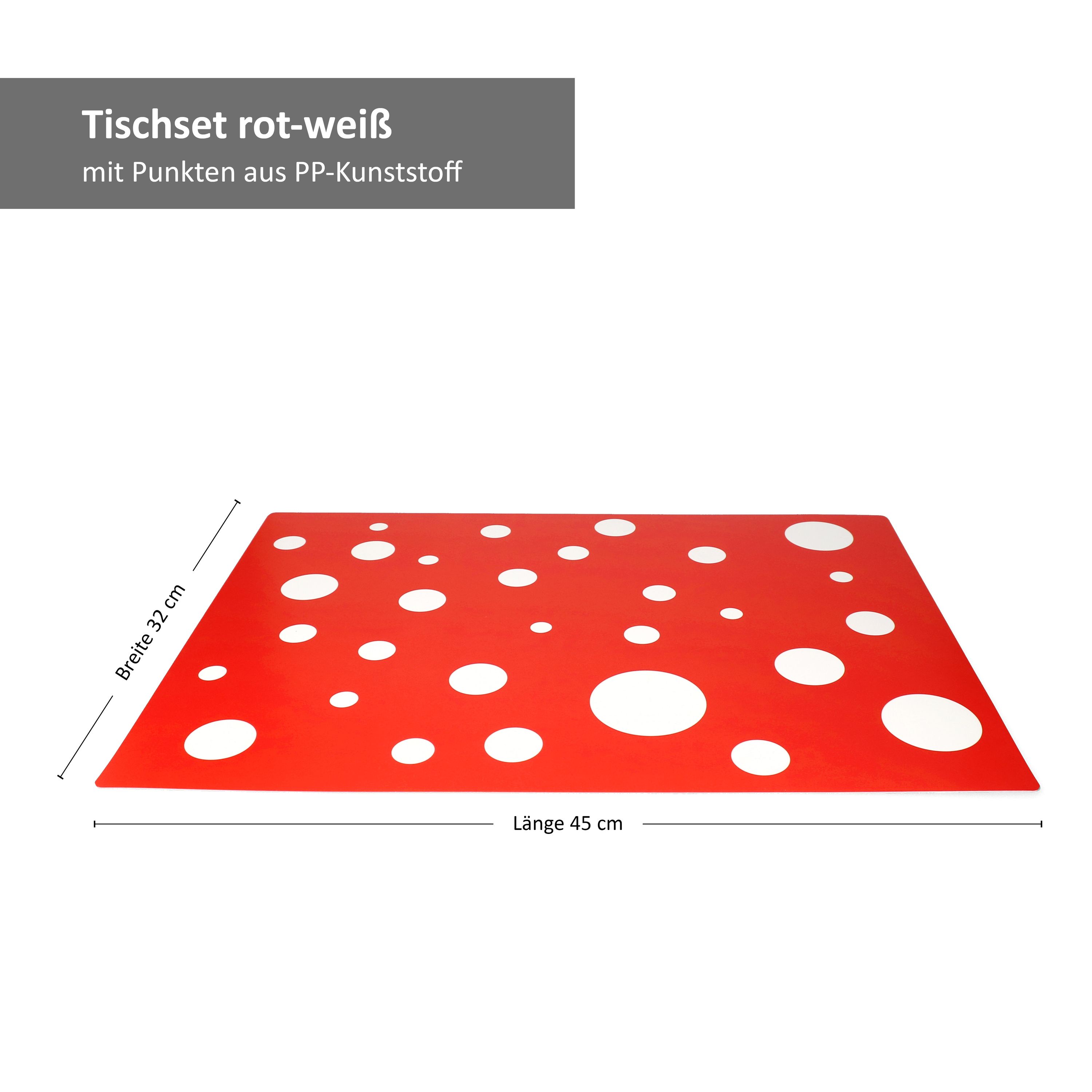 4er Set Tischset rot mit weißen Punkten 45 x 32 cm | MamboCat