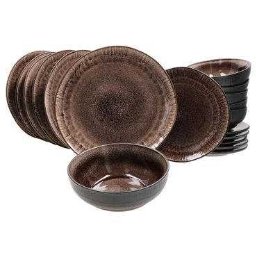 18tlg. Tellerset Samos Reactive Glaze Braun - 24327306_Bild_1