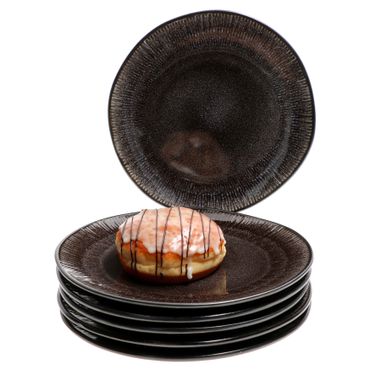 6er Set Dessert- Kuchenteller Zakynthos Reactive Glaze Schwarz - 24327312_Bild_1