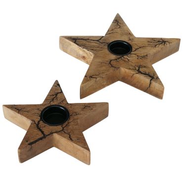 B. 2tlg Set Teelichthalter Percha Stern FLACH aus Mango Holz - 2013425_Bild_1
