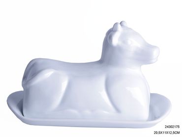 Porzellan Butterdose weiß in Kuhform - 24302175