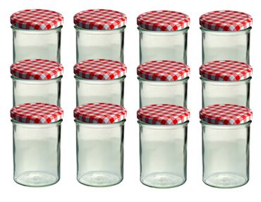 CAPCRO 12er Set Sturzglas 435 ml Marmeladenglas Einmachglas Einweckglas To 82 rot karierter Deckel_Bild_2