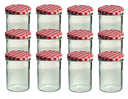 2513-sturzglas-435-ml-rot-12x.jpg CAPCRO 12er Set Sturzglas 435 ml Marmeladenglas Einmachglas Einweckglas To 82 rot karierter Deckel_Bild_2