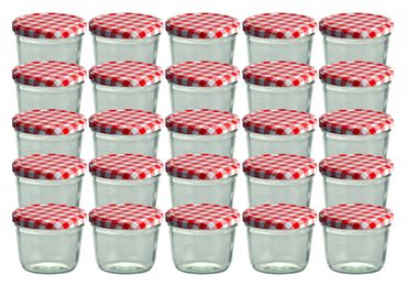 CAPCRO 25er Set Sturzglas 230 ml Marmeladenglas Einmachglas Einweckglas To 82 rot karierter Deckel_Bild_2